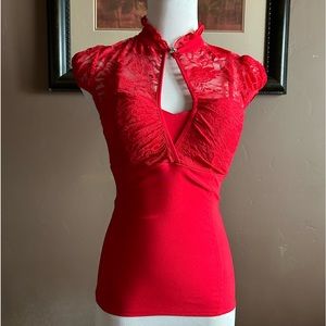 Red Lace Short Sleeve Top NWT Size S
